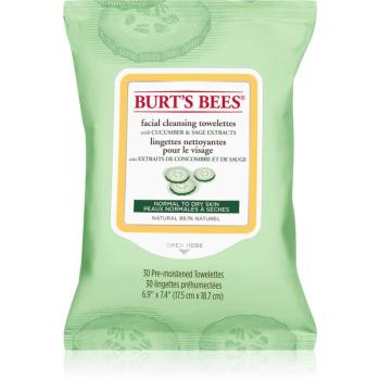 Burt’s Bees Cucumber & Sage čistiace a odličovacie obrúsky pre normálnu až suchú pleť 30 ks
